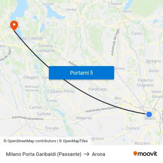 Milano Porta Garibaldi (Passante) to Arona map