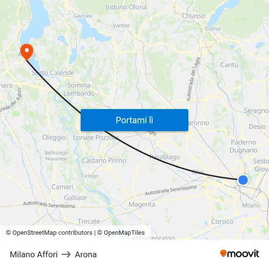 Milano Affori to Arona map