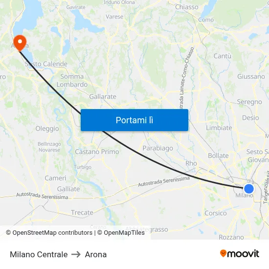 Milano Centrale to Arona map