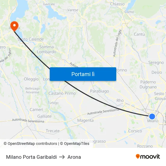 Milano Porta Garibaldi to Arona map