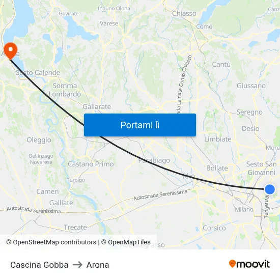 Cascina Gobba to Arona map