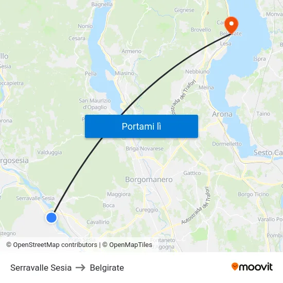 Serravalle Sesia to Belgirate map