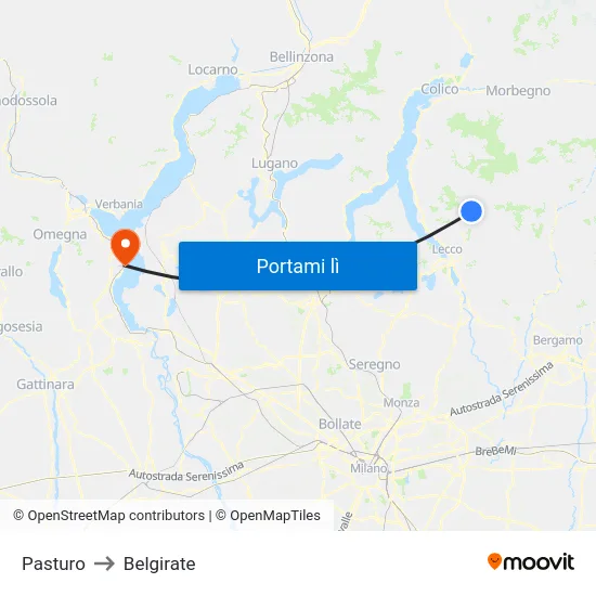 Pasturo to Belgirate map