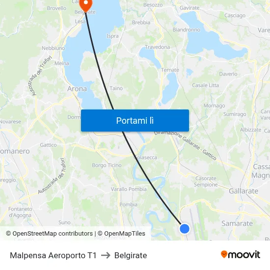 Malpensa Aeroporto T1 to Belgirate map