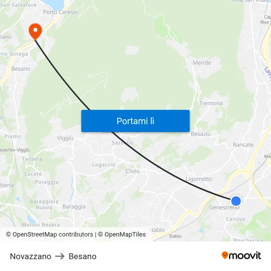 Novazzano to Besano map