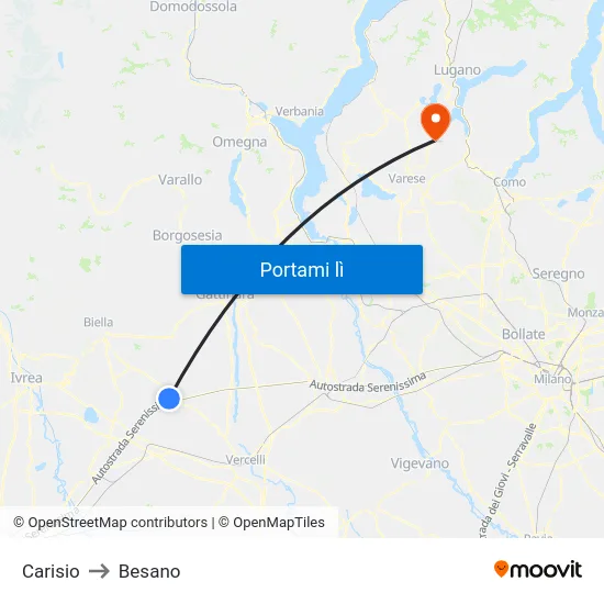 Carisio to Besano map