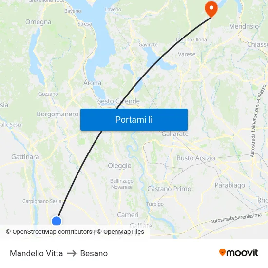 Mandello Vitta to Besano map