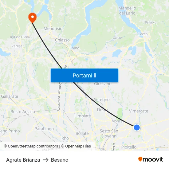 Agrate Brianza to Besano map