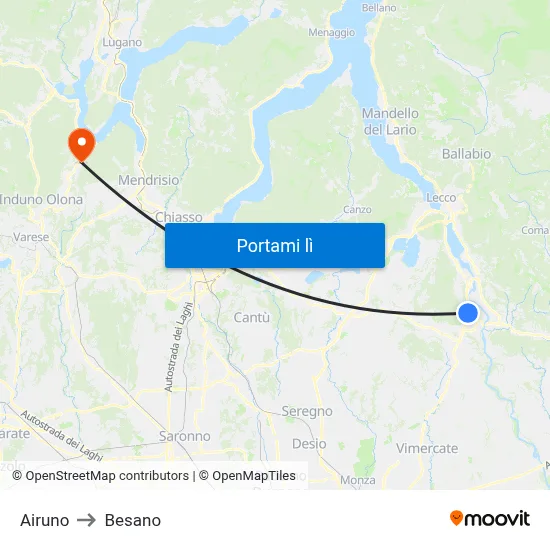Airuno to Besano map