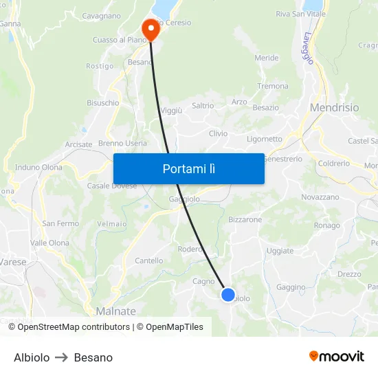 Albiolo to Besano map