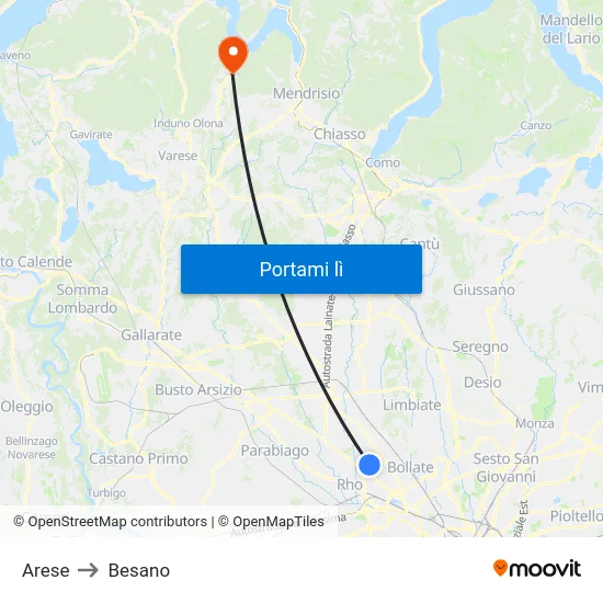 Arese to Besano map