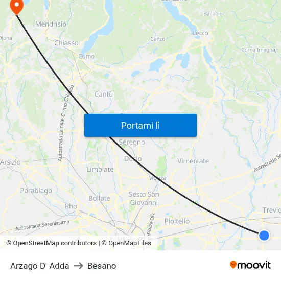 Arzago D' Adda to Besano map