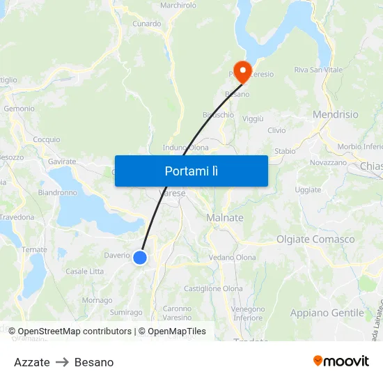 Azzate to Besano map