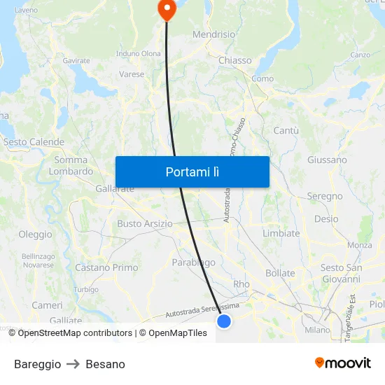 Bareggio to Besano map