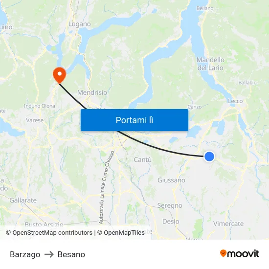 Barzago to Besano map