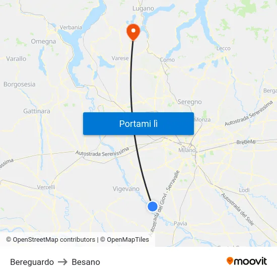 Bereguardo to Besano map
