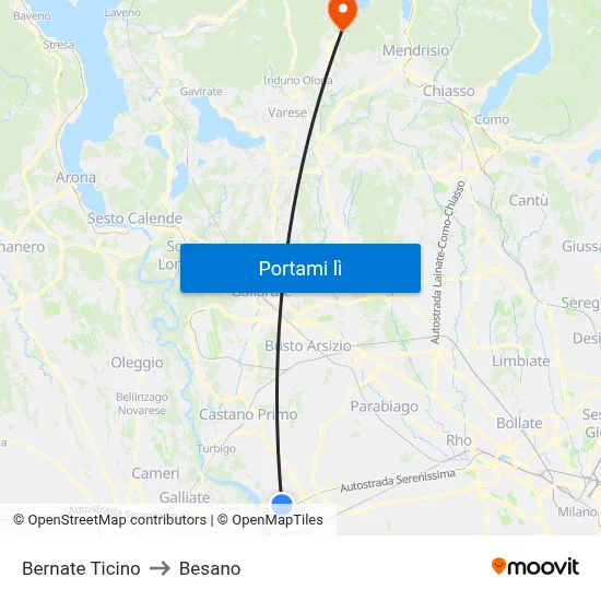 Bernate Ticino to Besano map