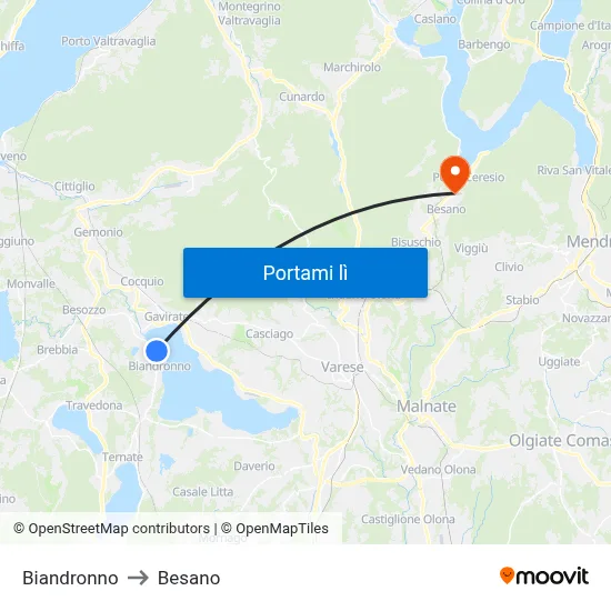 Biandronno to Besano map