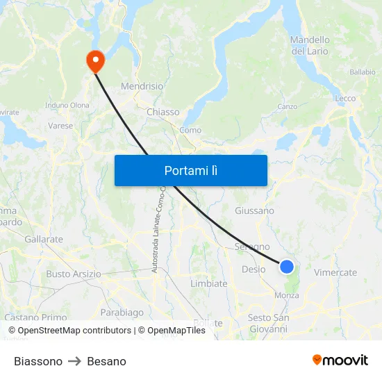 Biassono to Besano map