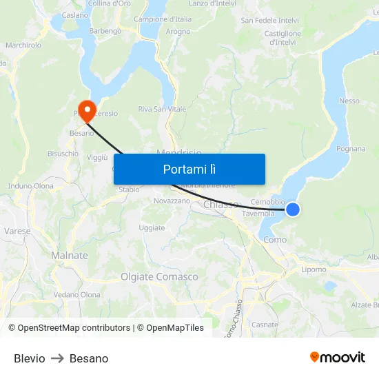 Blevio to Besano map