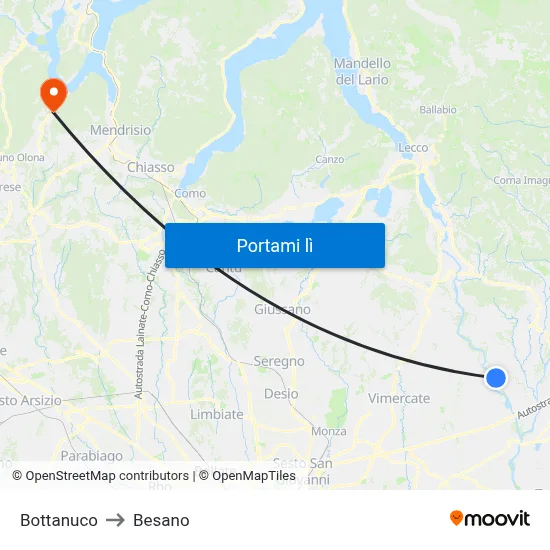 Bottanuco to Besano map