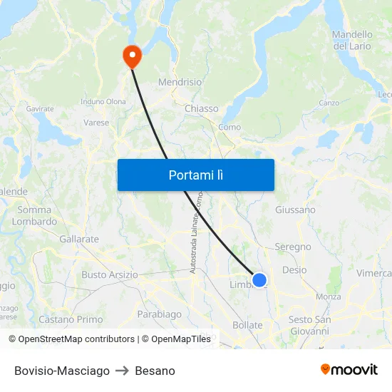 Bovisio-Masciago to Besano map