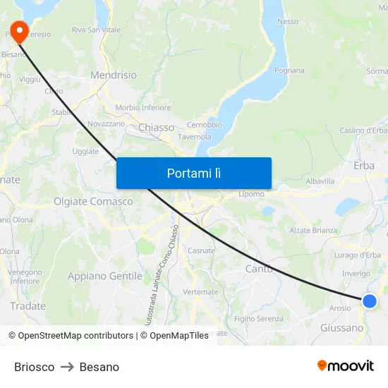 Briosco to Besano map
