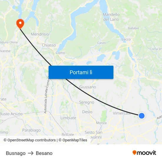 Busnago to Besano map