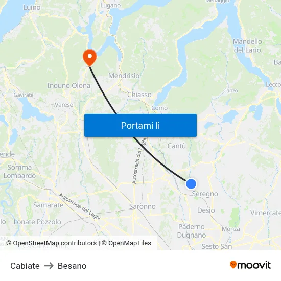 Cabiate to Besano map