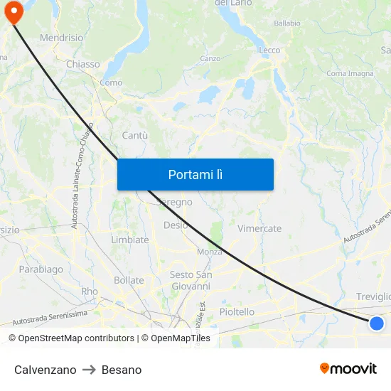 Calvenzano to Besano map