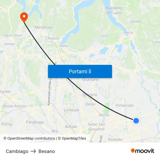 Cambiago to Besano map