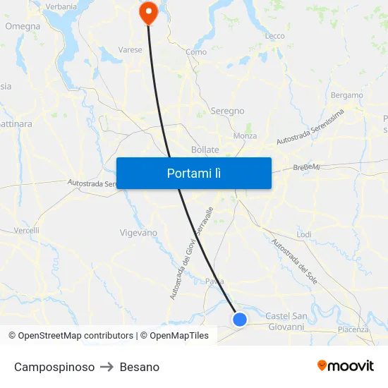 Campospinoso to Besano map