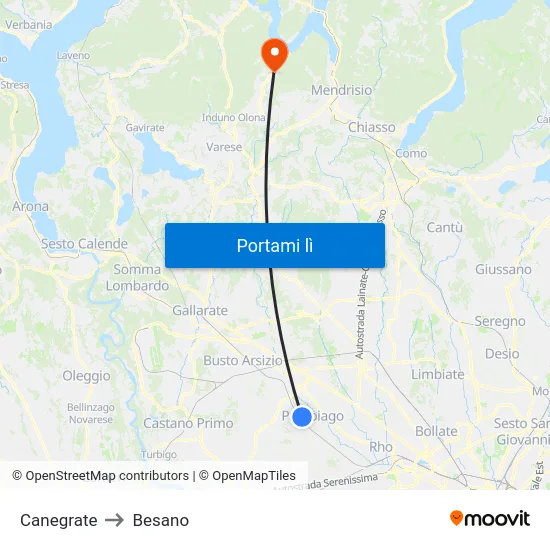 Canegrate to Besano map