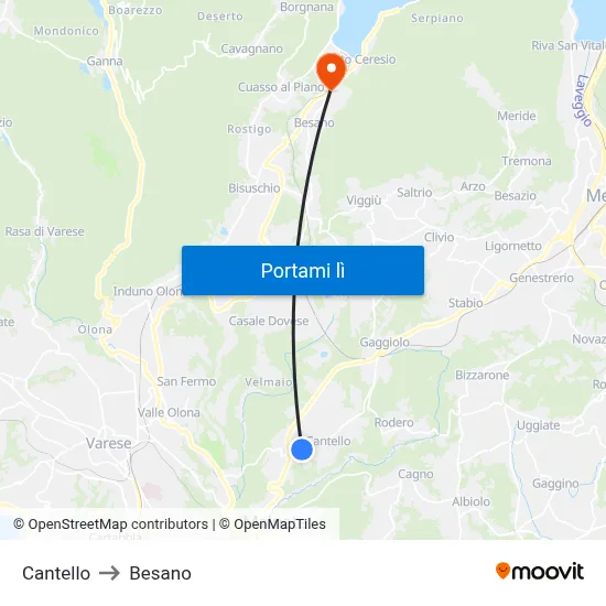 Cantello to Besano map
