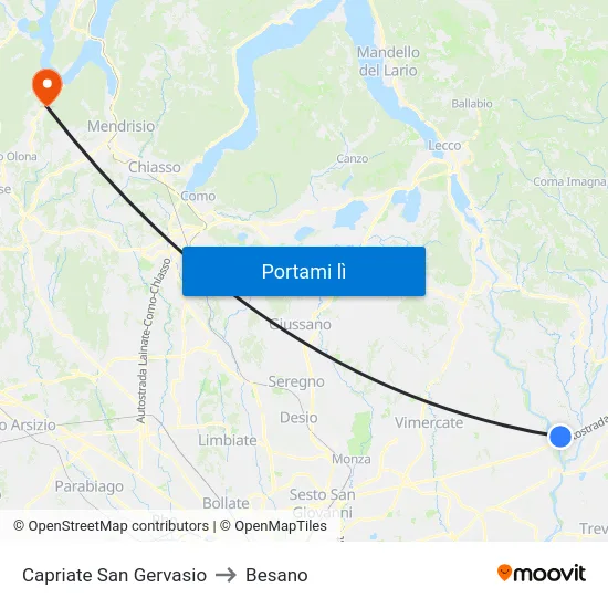 Capriate San Gervasio to Besano map