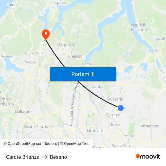 Carate Brianza to Besano map