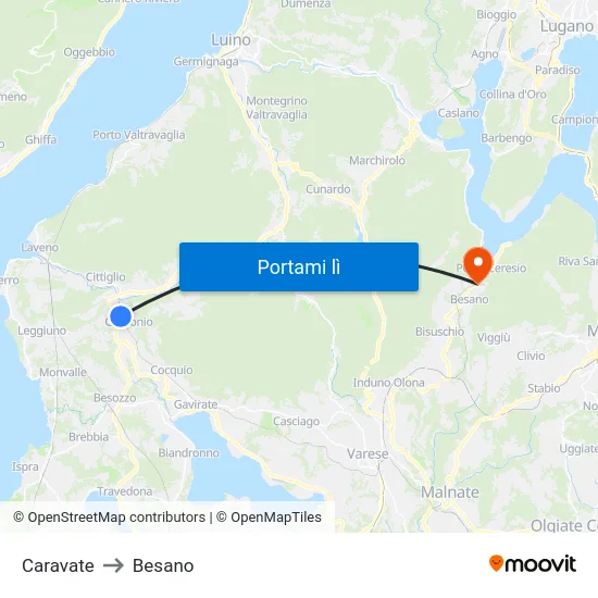 Caravate to Besano map