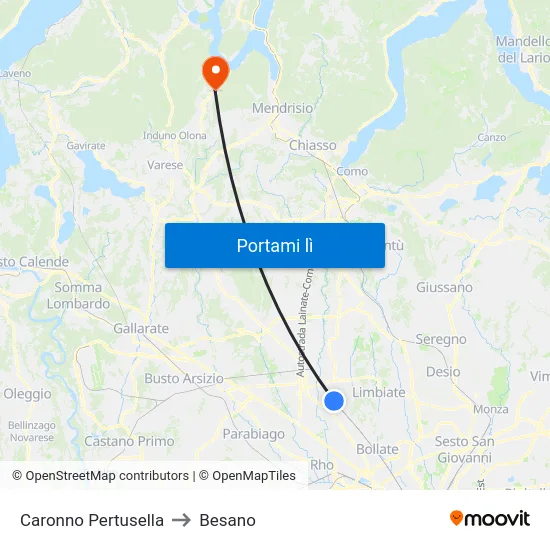 Caronno Pertusella to Besano map