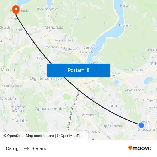 Carugo to Besano map