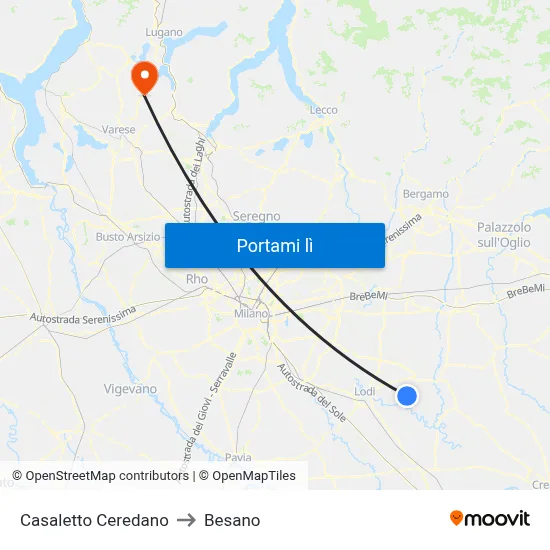 Casaletto Ceredano to Besano map