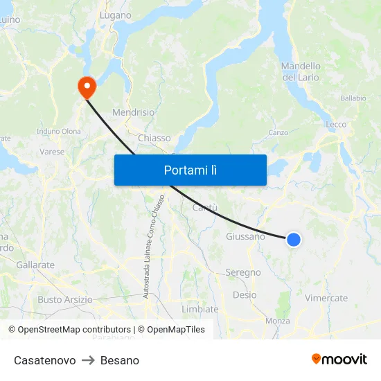Casatenovo to Besano map