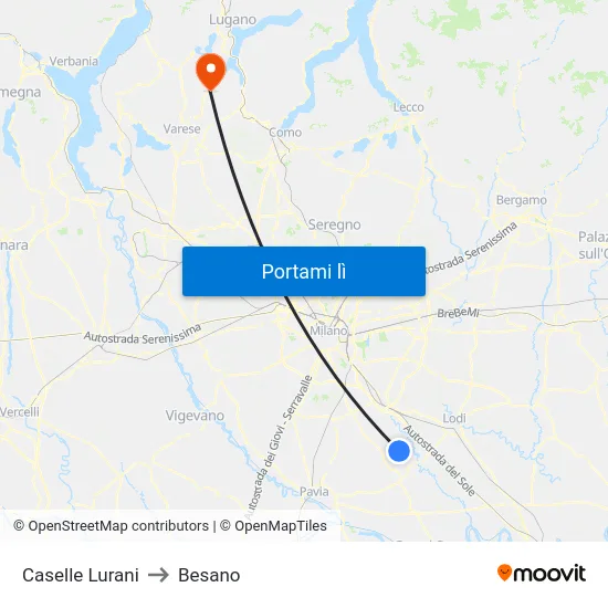 Caselle Lurani to Besano map