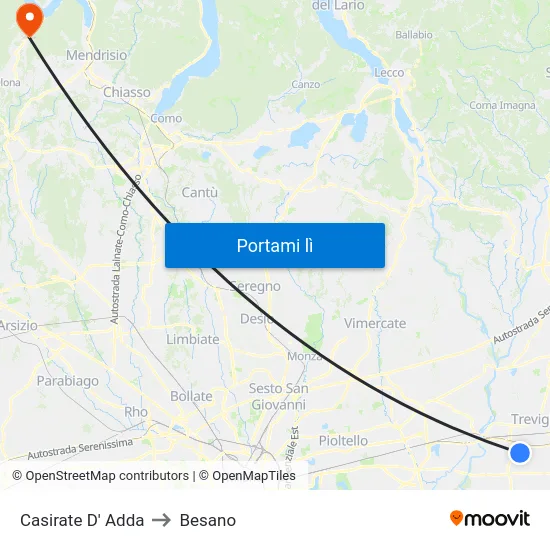 Casirate D' Adda to Besano map