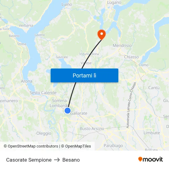 Casorate Sempione to Besano map