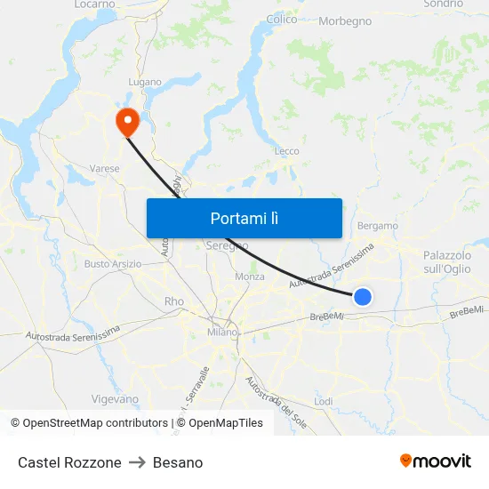 Castel Rozzone to Besano map