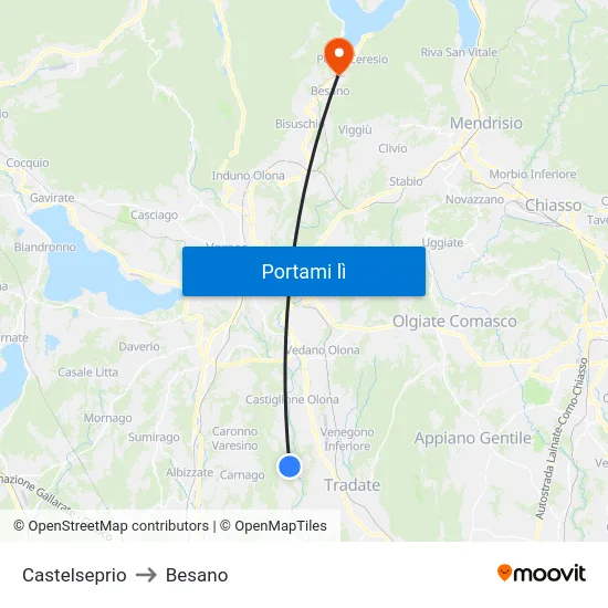 Castelseprio to Besano map