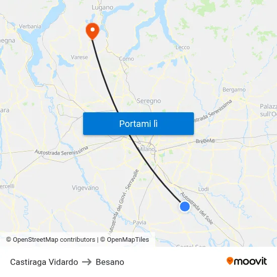 Castiraga Vidardo to Besano map