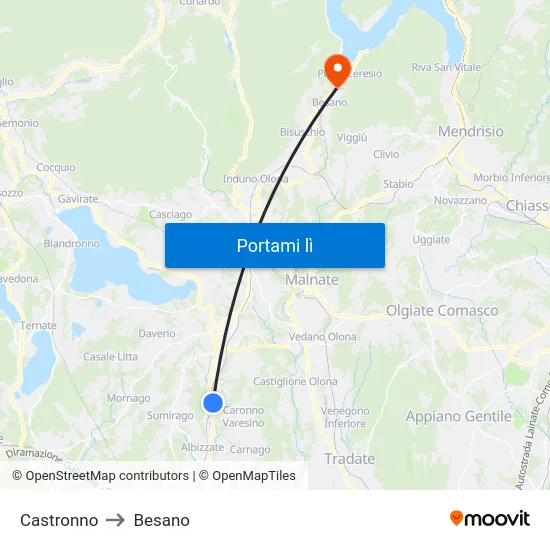 Castronno to Besano map