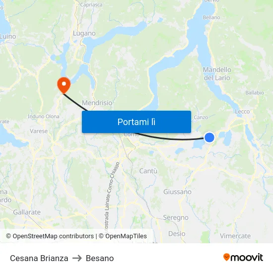 Cesana Brianza to Besano map