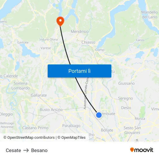 Cesate to Besano map
